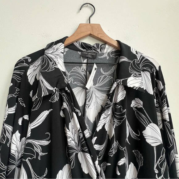 New Lane Bryant Polo Wrap Spring Lily Midi Dress 7X Matte Jersey Long Sleeve - Picture 9 of 15